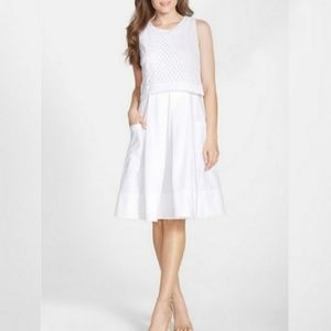 Eliza J White Mixed Media Popover Dress